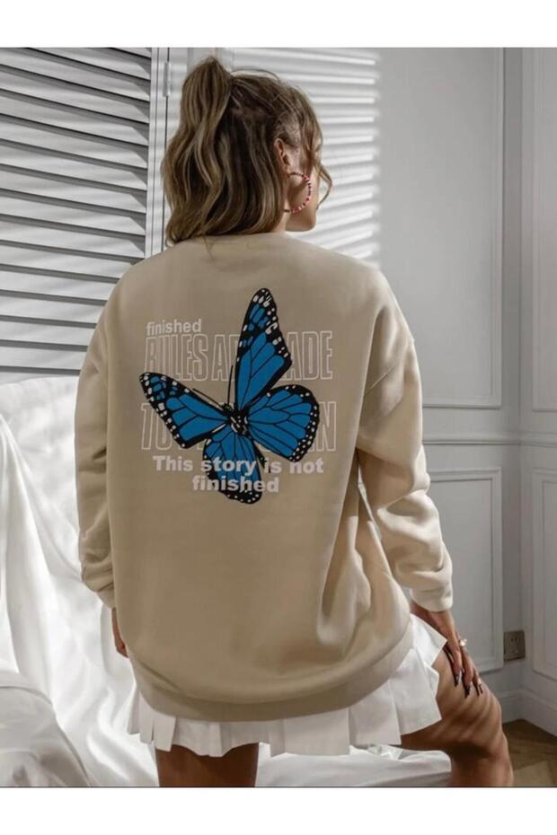 3-Ply Combed Cotton Butterfly Printed Oversize Sweat