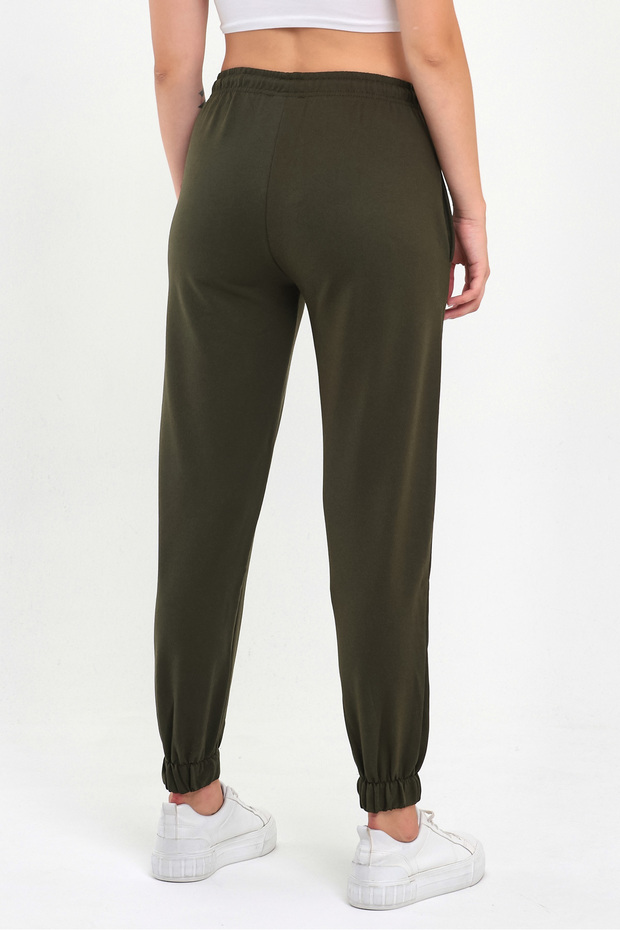 Kadın Haki Paçası Lastikli Basic Jogger Örme Eşofman Altı - 5