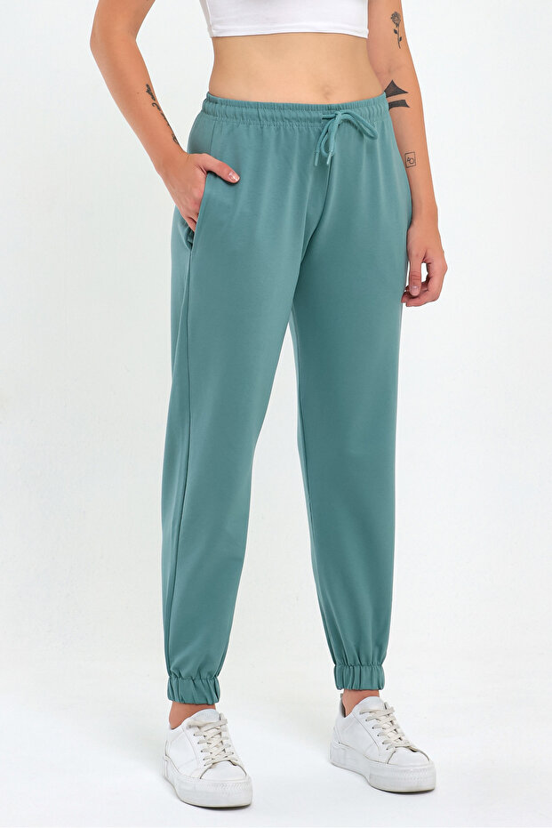 Kadın Mint Paçası Lastikli Basic Jogger Örme Eşofman Altı - 4