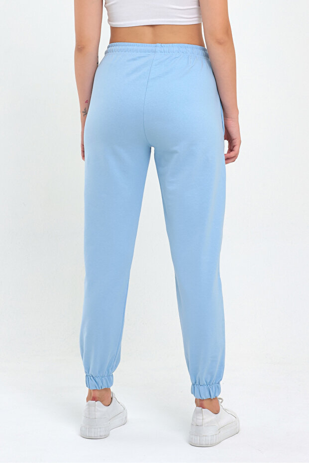 Kadın Açık Mavi Paçası Lastikli Basic Jogger Örme Eşofman Altı - 5