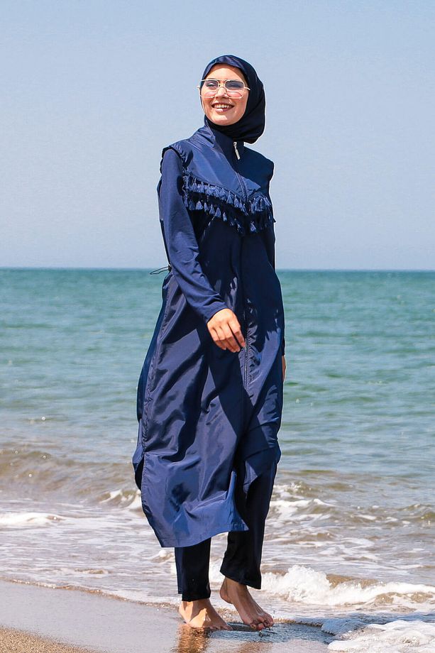 Lacivert Püsküllü Paraşüt 3’lü Uzun Tam Kapalı Tesettür Mayo 1998 - 9