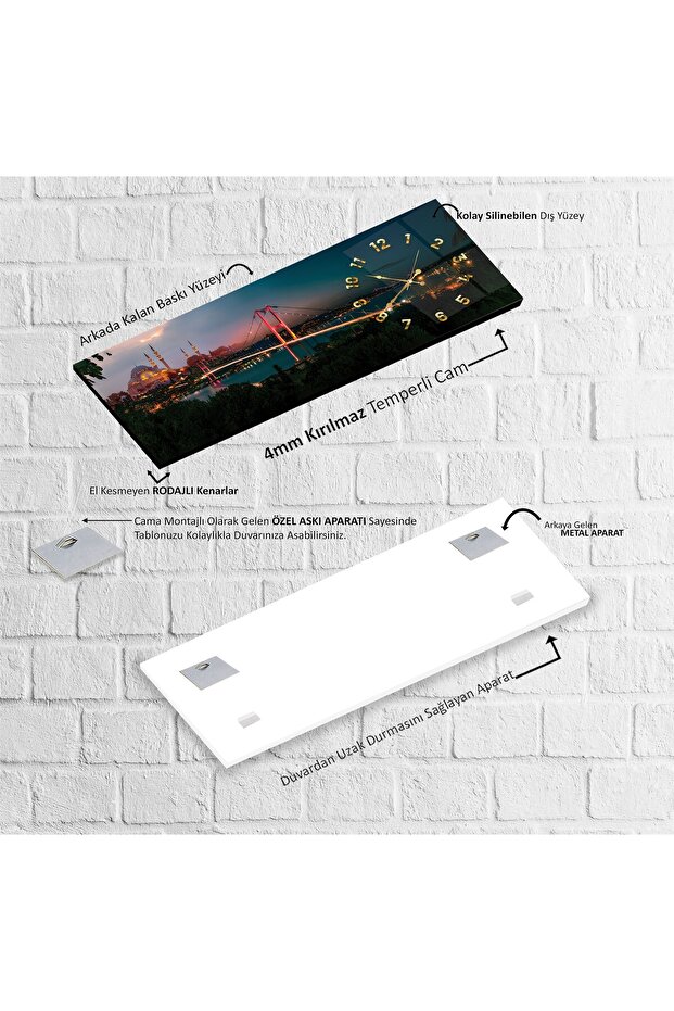 Saatli I?stanbul Gece Cam Tablo - 5