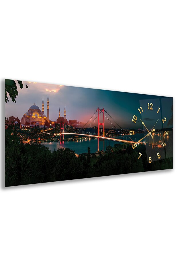 Saatli I?stanbul Gece Cam Tablo - 2