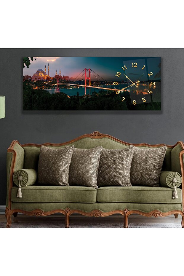 Saatli I?stanbul Gece Cam Tablo - 1
