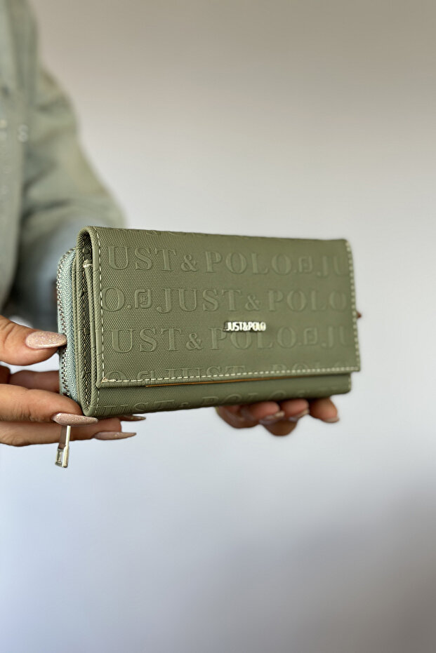 Large Size Horizontal Model Zippered and Covered Women's Wallet Suitable for Daily Use 1003 green