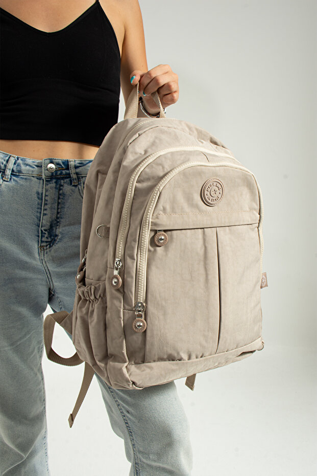 MEGA Large Size - Multi-Compartment Cream Lined Durable School Backpack - 1