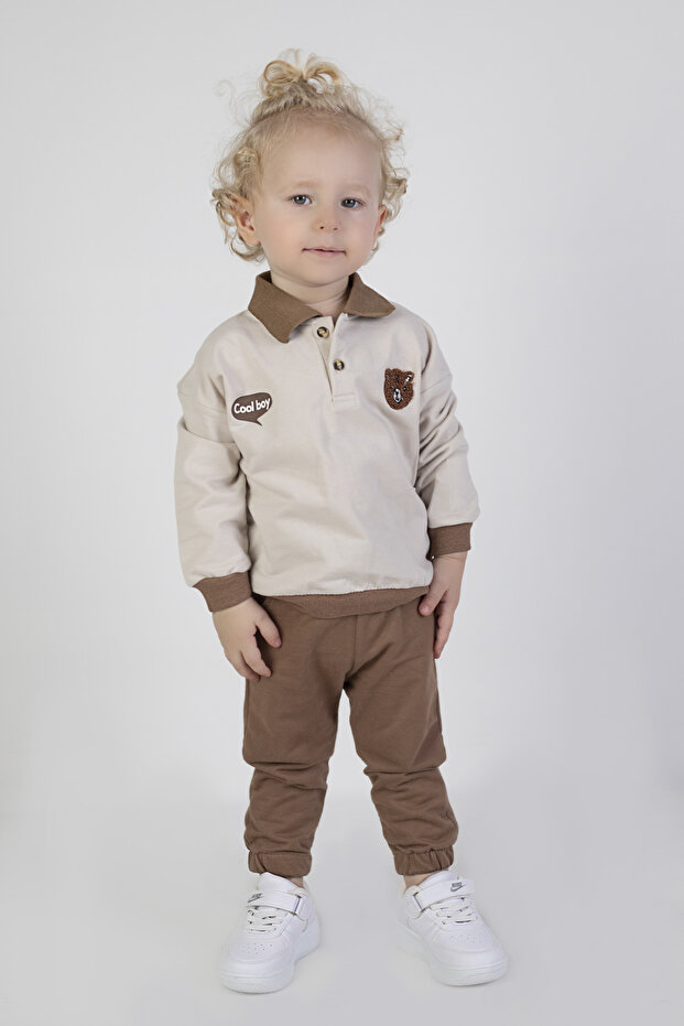 Baby Boy & Child Two Thread Fabric Medium Thickness Polo Collar Knitted Basic Bottom Top Tracksuit Set