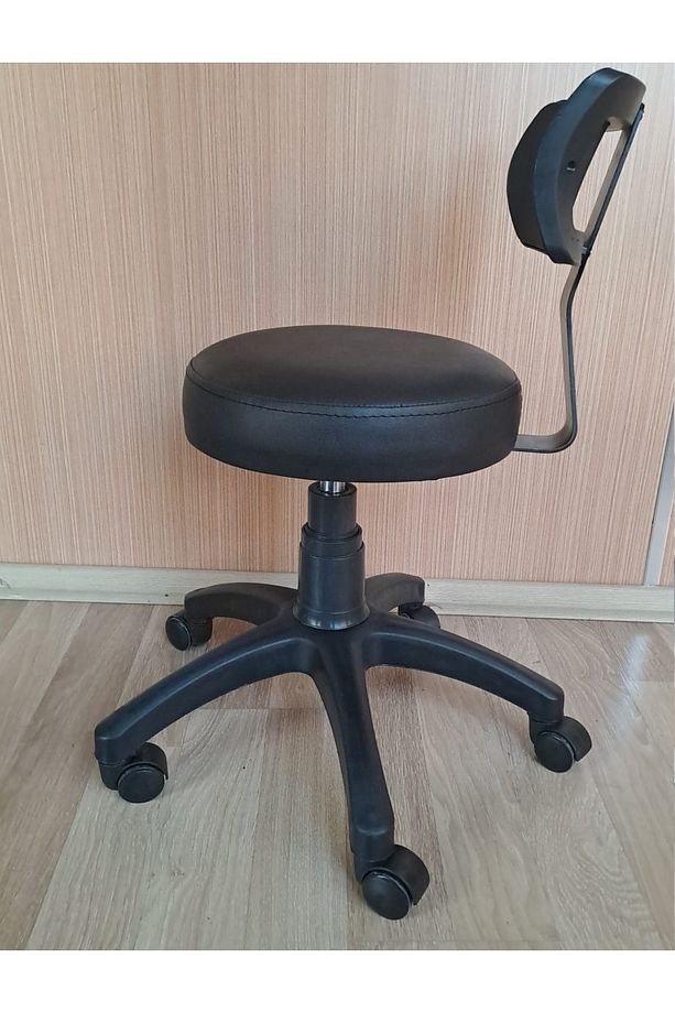 Döner Ofis Kasiyer Taburesi Tekerlekli Deri Oturak Eczane Laboratuvar Büro Çalışma Koltuğu Sırtlı - 5