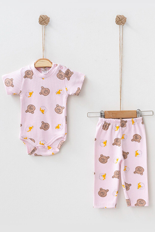Bear Patterned Snap Button 2-Piece Baby Set - 2