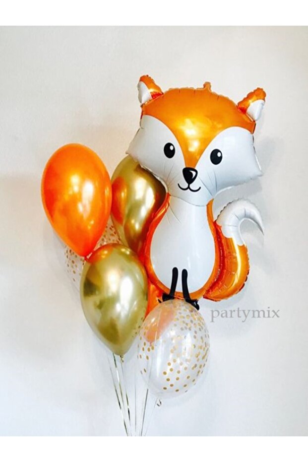 Safari Balloon Set Fox Shaped Foil Balloon and 10 Pieces Transparent Gold Orange Balloon Set