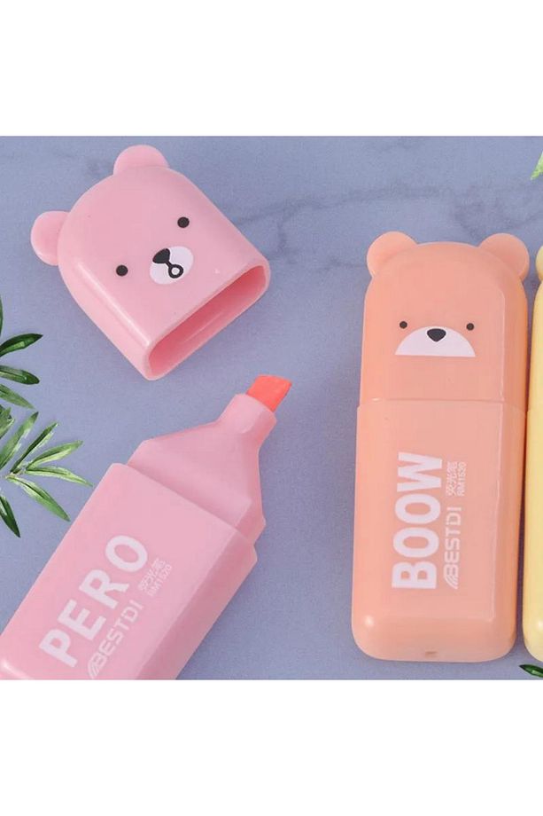 6 Lı Kutulu Sevimli Figürler Mini Fosforlu Kalem Seti Pastel Renkler - 4