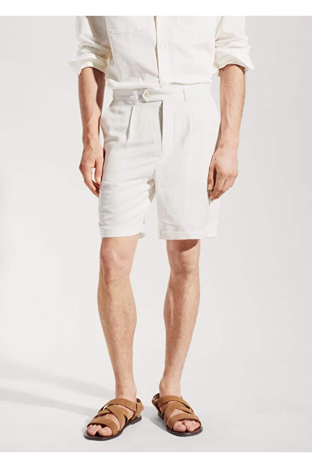 Man/ %100 Keten Bermuda Şort - 1