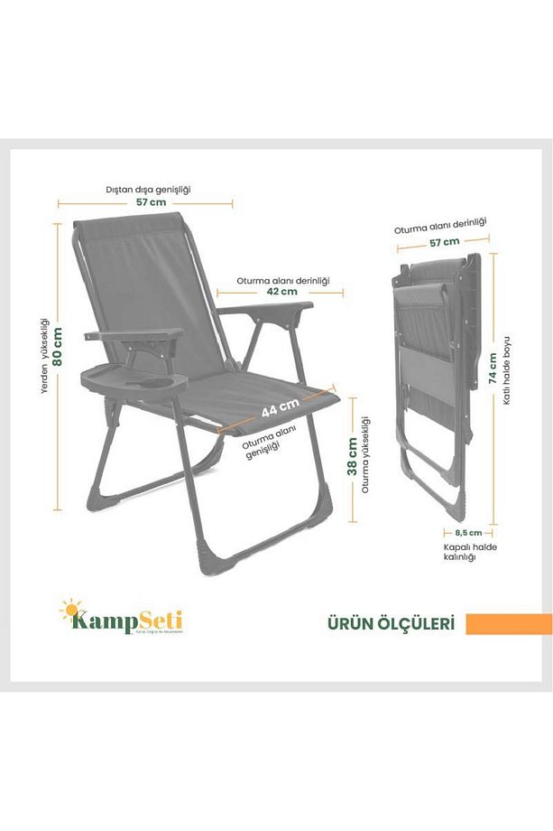 4 Adet Katlanır Kamp Sandalyesi-Taşınabilir Piknik Bahçe Sandalyesi - 5