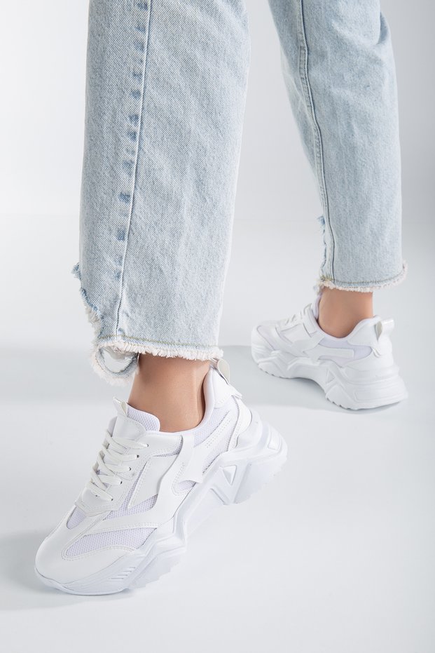women's sports thick-soled white shoes
