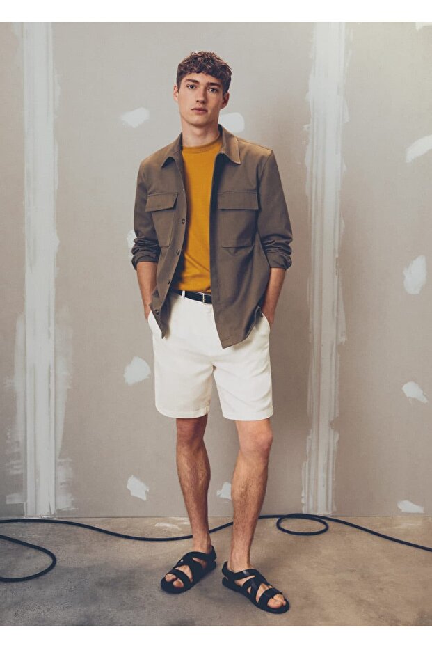 Man/ %100 Keten Bermuda Şort - 7