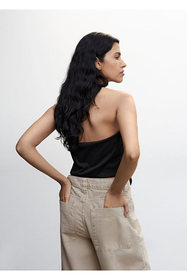 Düğmeli Halter Yaka Yelek - 4