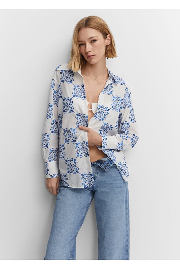 Işlemeli Geniş Kesim Gömlek - 6