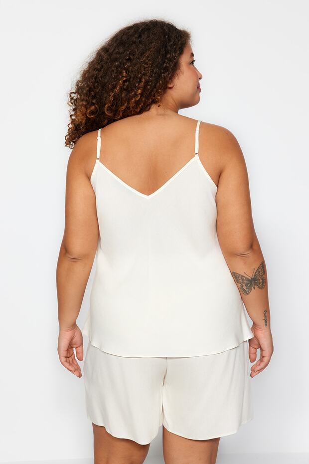 Ecru pántos viszkóz szőtt pizsama szett TBBSS23AI00021 - 6