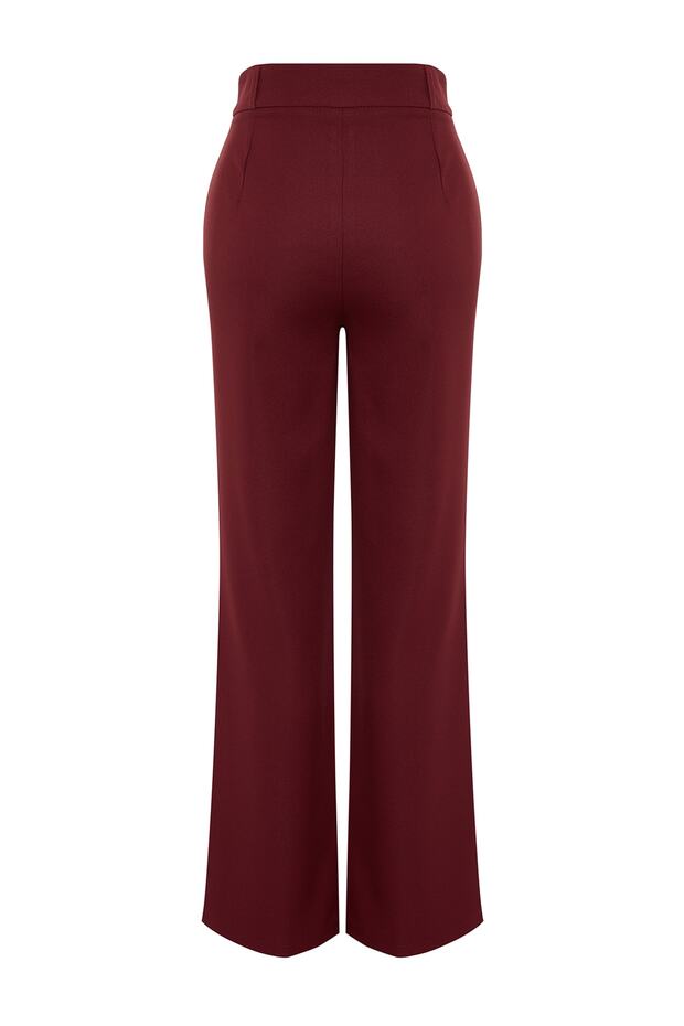 Bordo Straight/Düz Kesim Yüksek Bel Nervür Dikişli Dokuma Pantolon TWOSS21PL0093 - 7