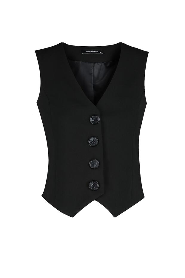 Czarna, zapinana na guziki kamizelka tkana Premium Twoaw24Ye00061 - 8