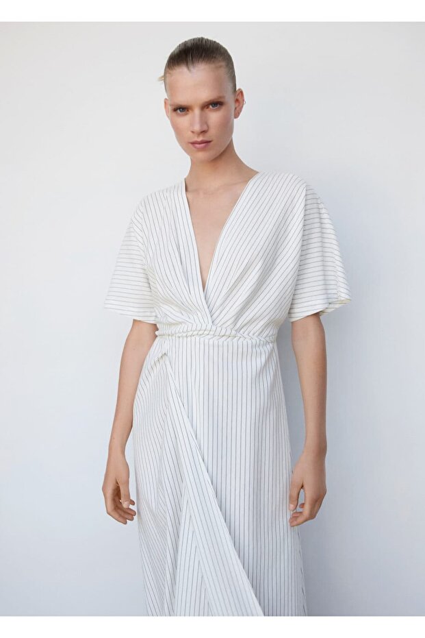 Anvelop Kesim Çizgili Elbise - 1