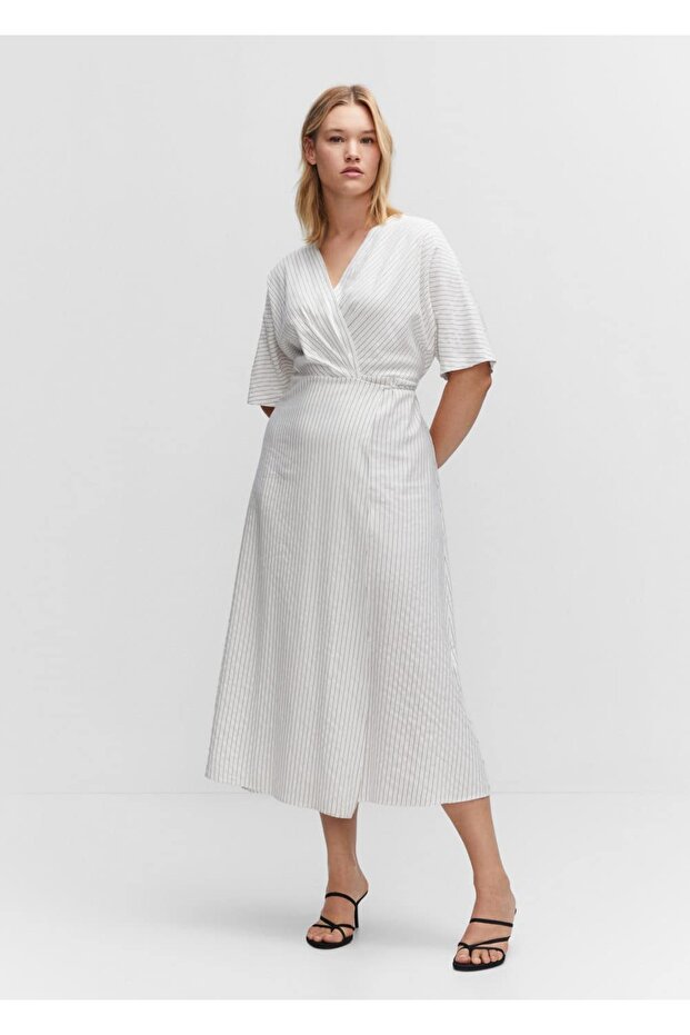 Anvelop Kesim Çizgili Elbise - 5