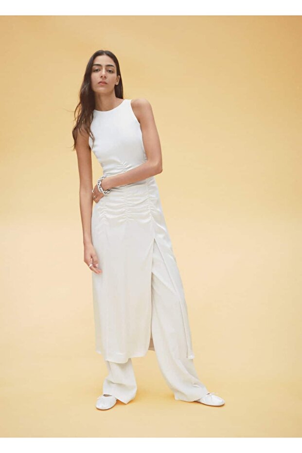 Drapeli Saten Elbise - 8