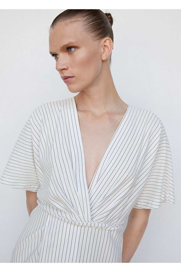 Anvelop Kesim Çizgili Elbise - 8