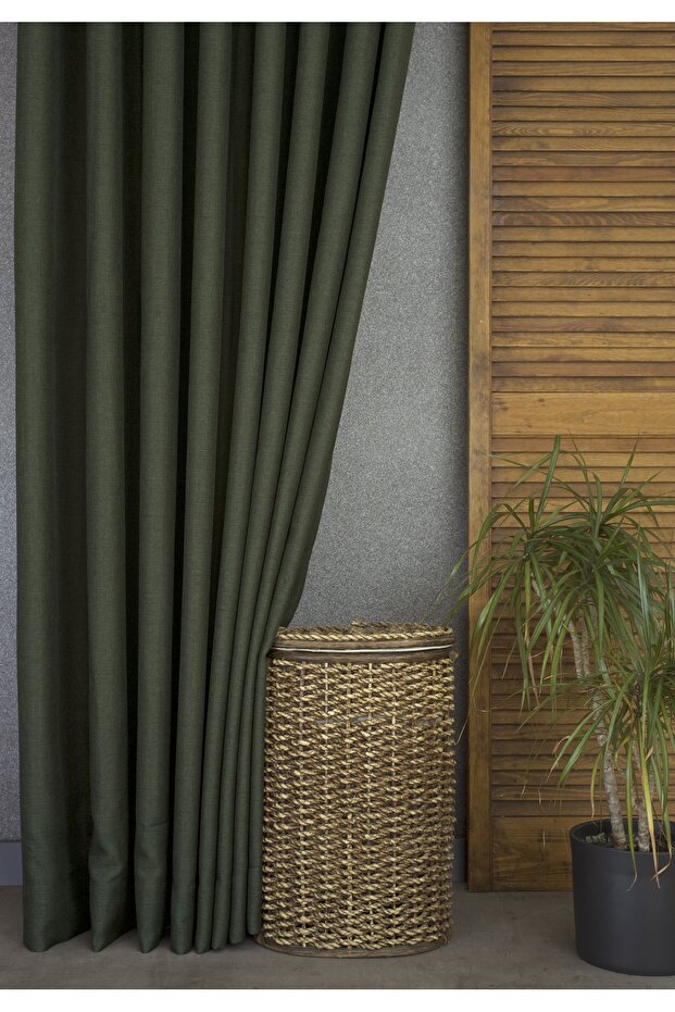 Background Curtain Linen Dark Green Without Pleat