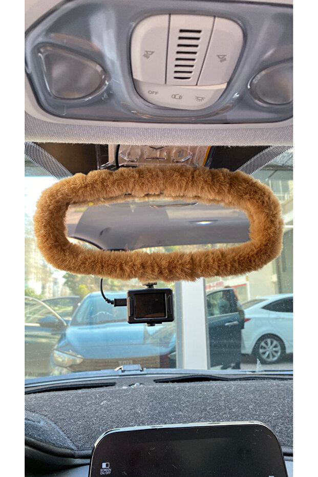 Plush Rearview Mirror Cover Ornament Brown
