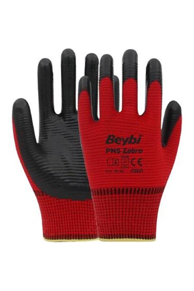 Pn5 Zebra Poly-Lined Nitrile Gloves Red Black