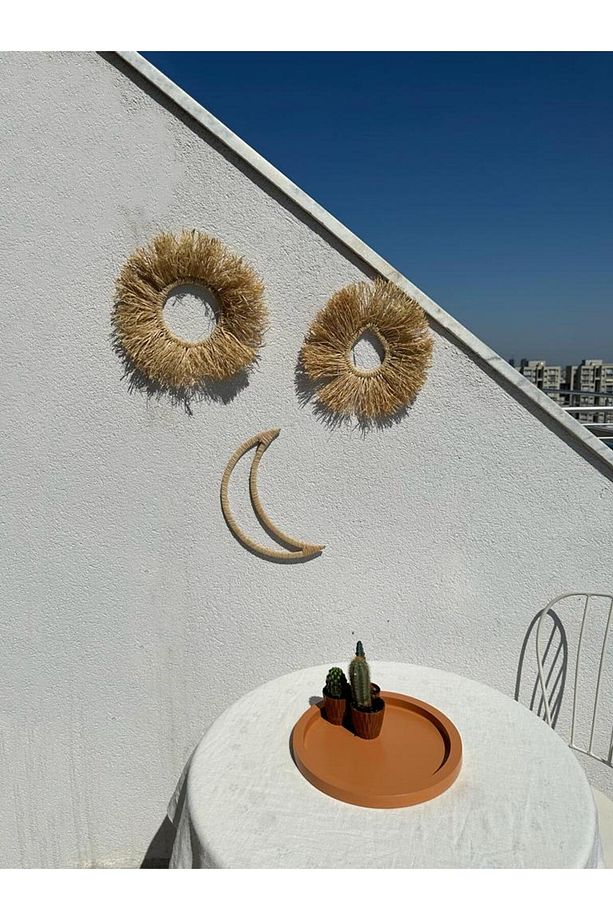 3'lü Set Rafya,Yuvarlak, Damla,Ay Çerçeve El Yapım Balkon,Kapı,Duvar, Bahçe Süsü - 1