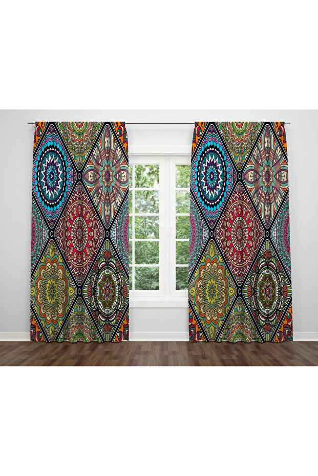 خليط نمط الطباعة الرقمية ستارة خلفية مزدوجة الجناح - 1