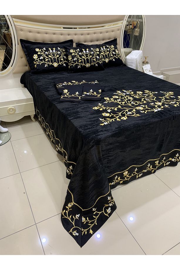 Gold Işlemeli Yatak Örtüsü Ve Nevresim Set 10 Parça - 5