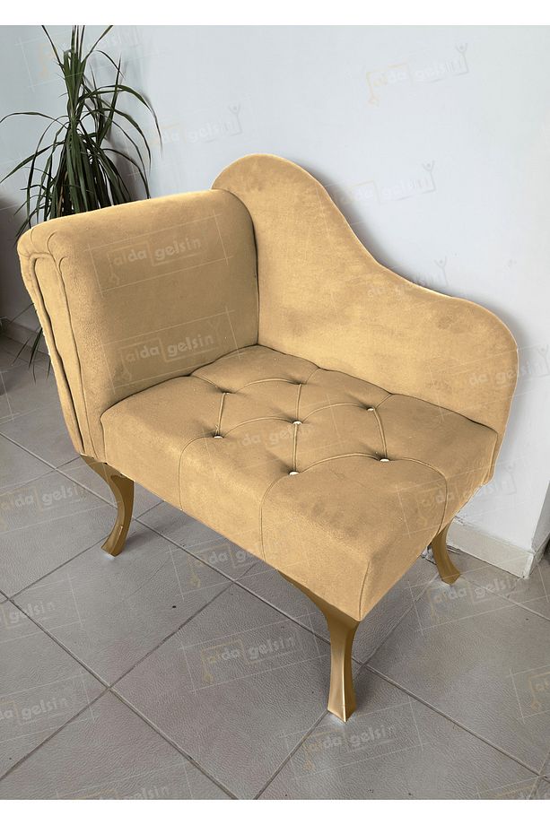 Yeni Model Tekli Köşe Koltuğu Josefin Bench Gold Ayak - 1