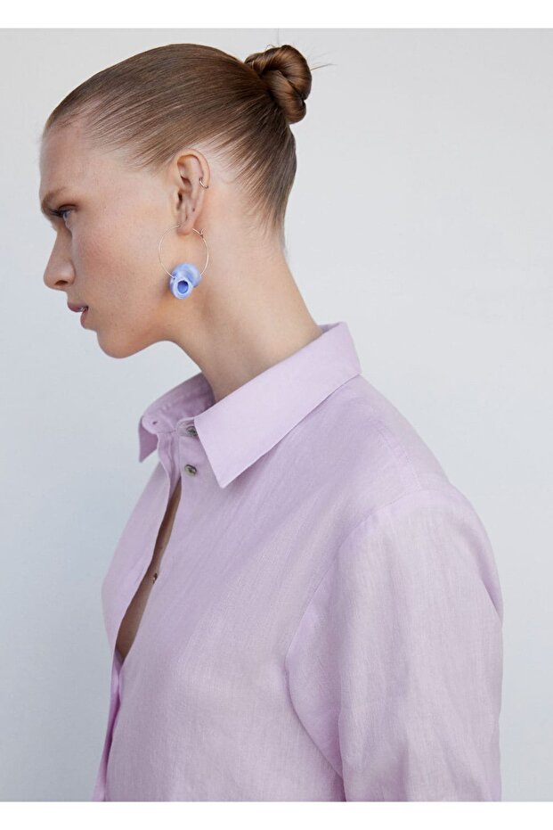 Oversize Keten Gömlek - 7