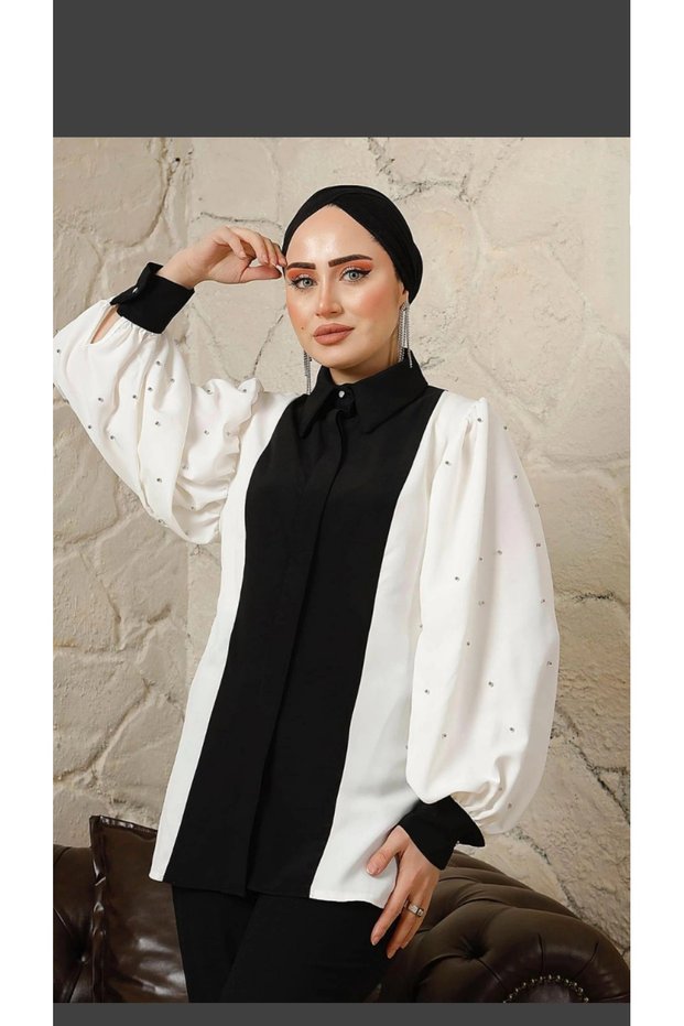 Women's Stone Embroidered Pearl Detailed Shirt