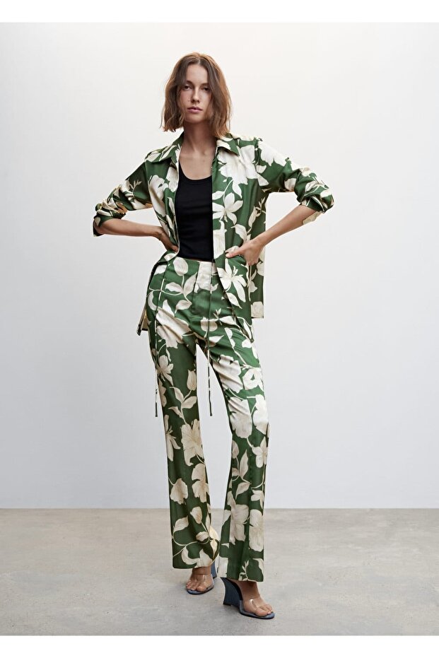 Çiçek Desenli Flared Pantolon - 2