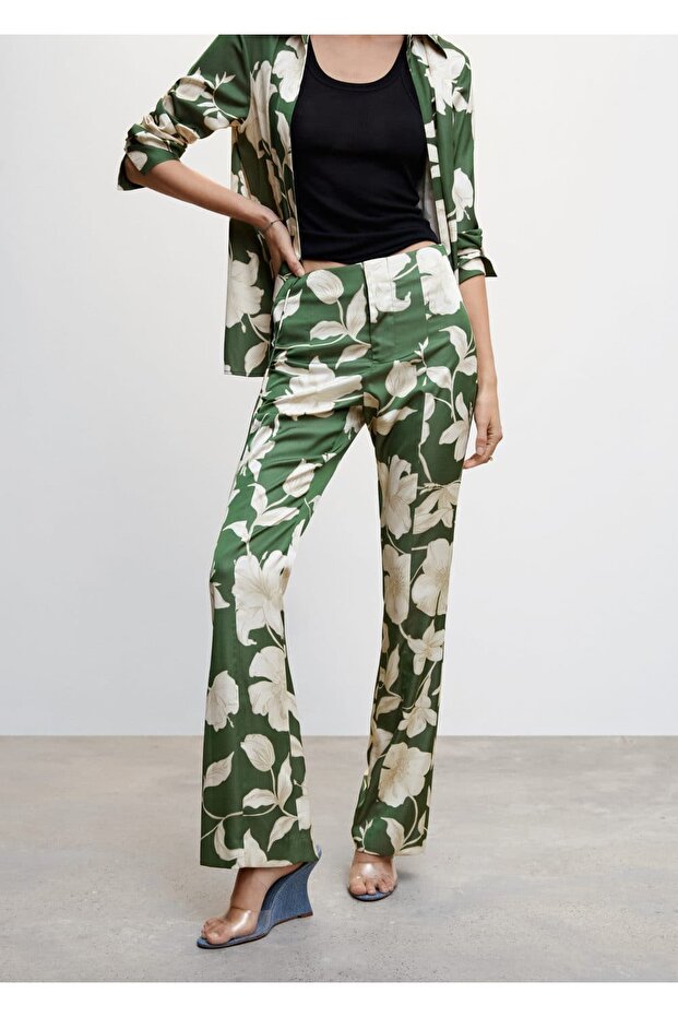 Çiçek Desenli Flared Pantolon - 1