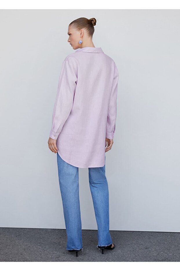 Oversize Keten Gömlek - 4