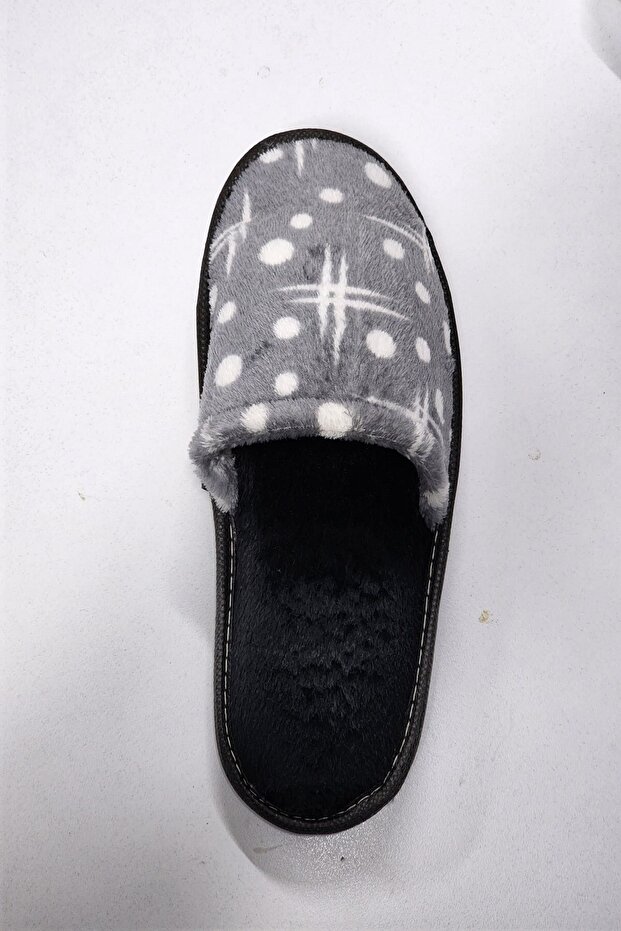 Daily Women's Gray Front Closed Washable Winter Dowry Guest House Slippers with Sponge Inside 253