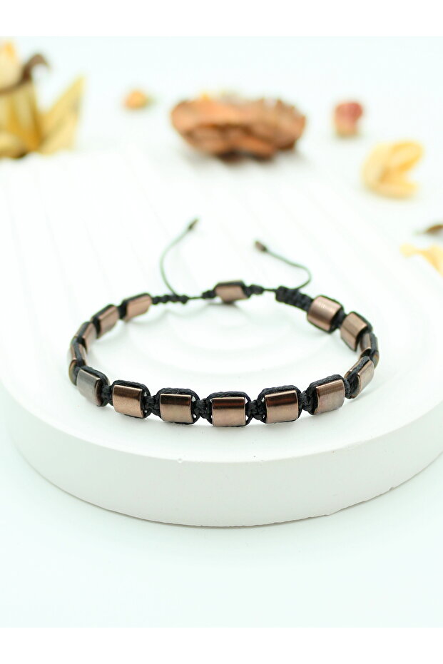 Certified Bronze Hematite Natural Stone Men's Bracelet