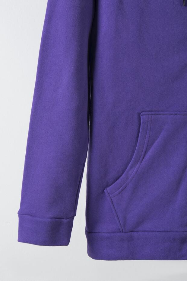 Ünisex Basic Slim Fit Kapüşonlu Fermuarlı Cepli Sweatshirt Mor Mor - 3