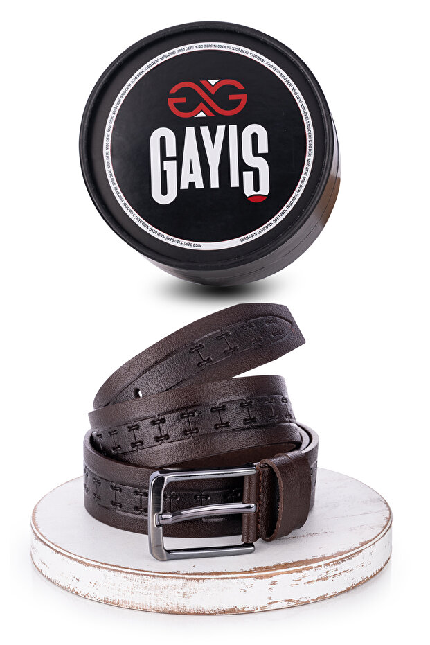 Men's Belt - 100% Genuine Buffalo Leather, Brown, Oval Box, Gift Dowry Holder