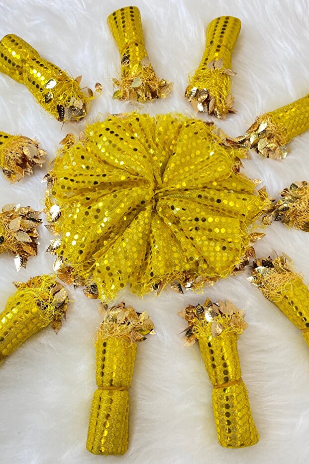 Yellow Halay Handkerchief, Bridal Handkerchief, Sequined Halay Handkerchief 10 Pieces