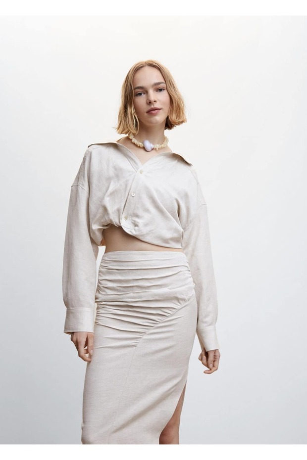 Kabarık Kollu Crop Gömlek - 1