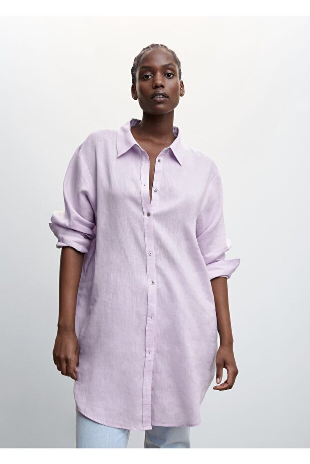 Oversize Keten Gömlek - 6