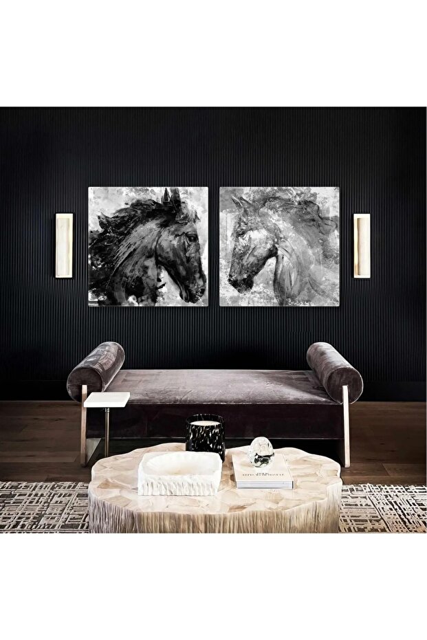 White Noble Horse Paint Splashes Decorative Double Combination 2 Piece Canvas Painting Art00134