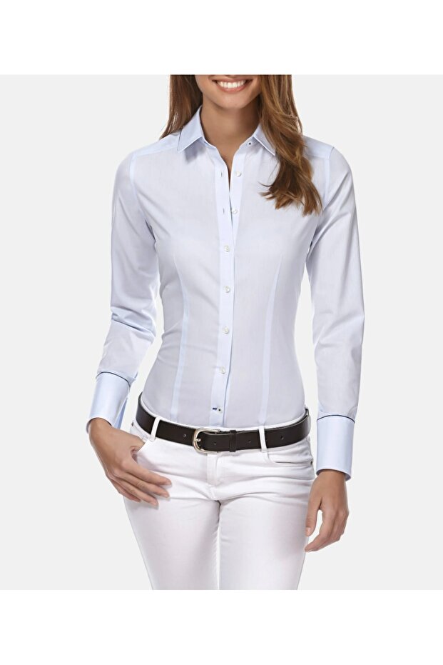 ice blue satin collar cuff detailed stylish elite shirt