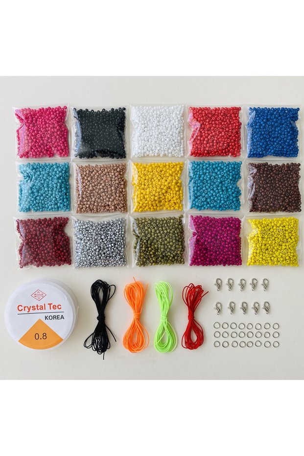 NO:27 MISİNE 15 COLORS SMALL SAND BEADS (3 MM BEADS) JEWELRY MAKING SET AND HOBBY MATERIALS